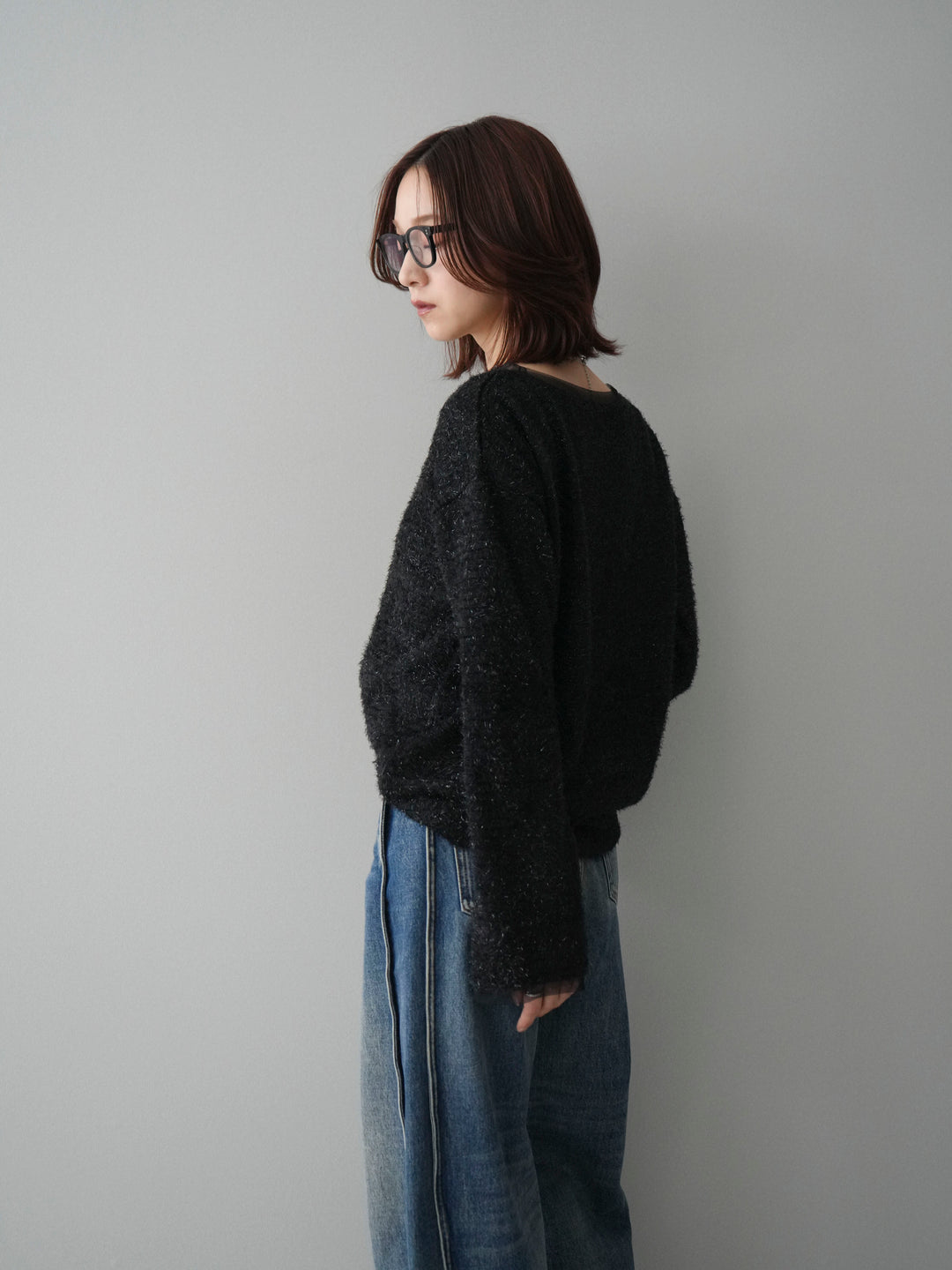 [予約]ラメシャギートップス/black