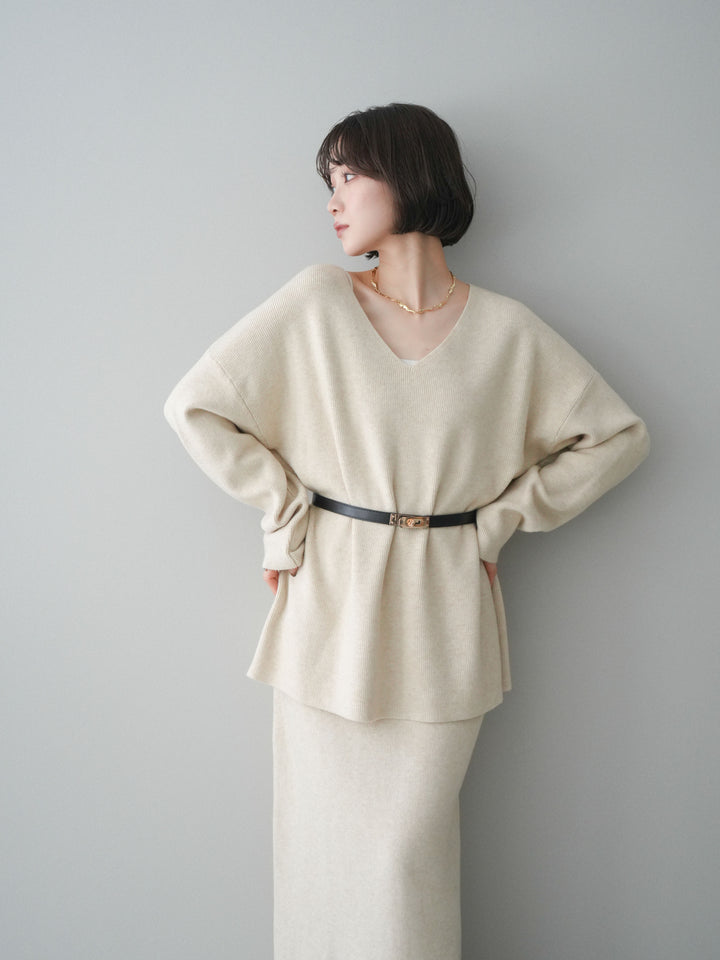 [SET]ベルト付Vネックニット＆スカートSET UP+ベルト付Vネックニット＆スカートSET UP(2set)