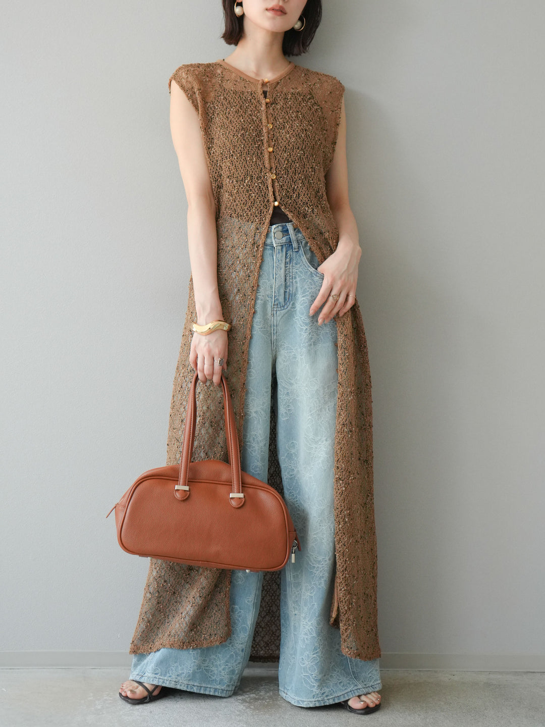 【預購】花提花牛仔寬褲/藍