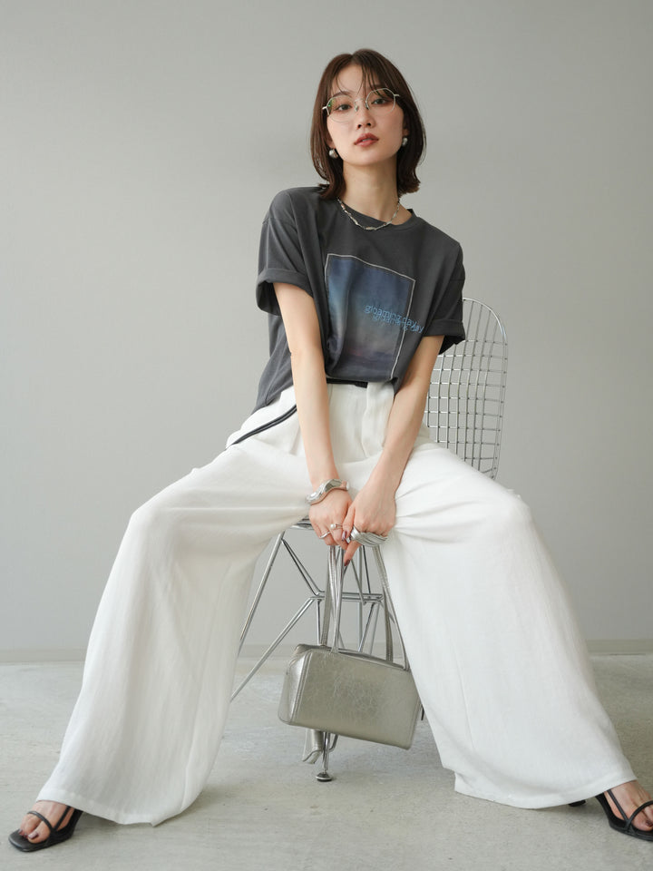 [予約]チュールレイヤードプリントTシャツ/チャコール