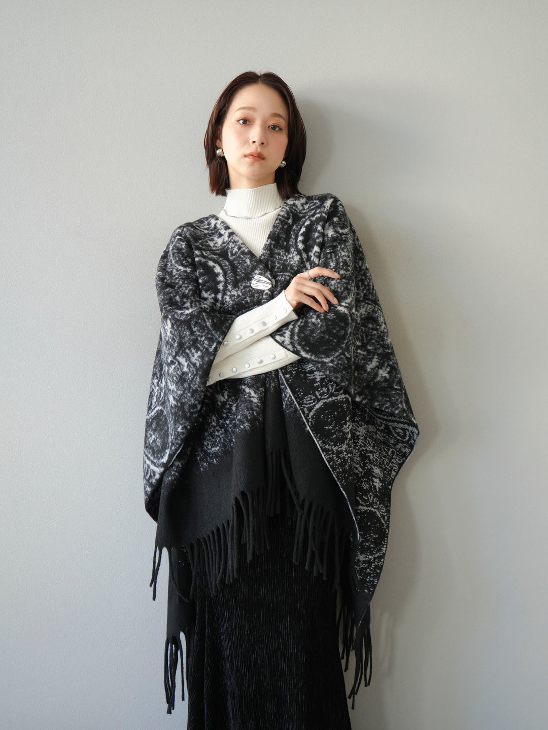 [SET]アブストラクト柄ストールポンチョ+選べるアクセセット(2set)