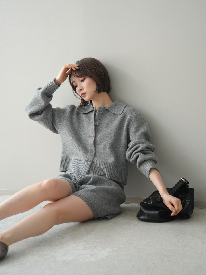 [予約]メランジニット襟付きクロップドカーディガン/gray