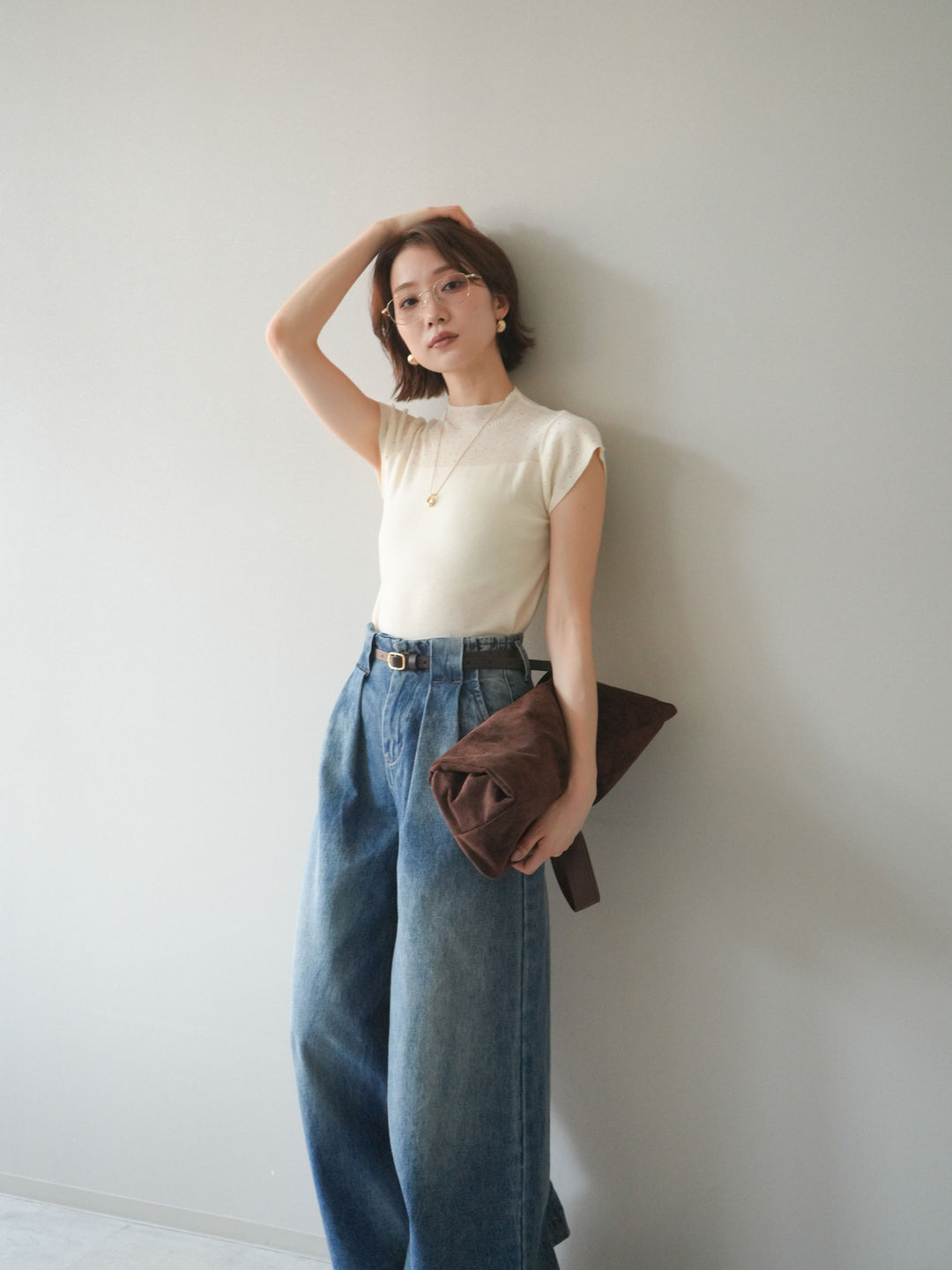 [SET]ビジューシアーフレンチニット+選べるアクセセット(2set)