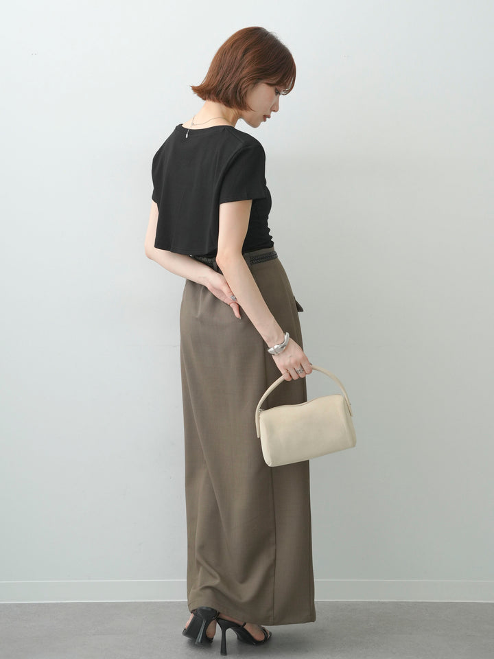 [SET]フロントオープンレイヤードトップスセット+クレープデシンフラップ付きストレートスカート(2set)