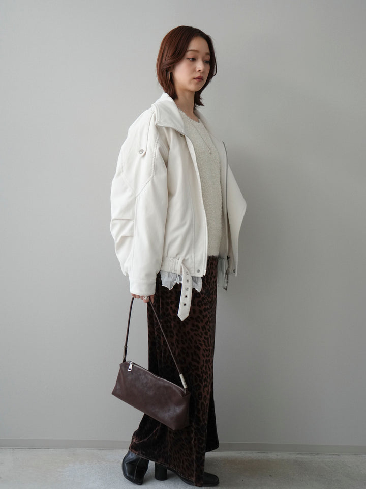 [SET]コーデュロイライダース裾レースブルゾン+レオパードベロアナロースカート(2set)