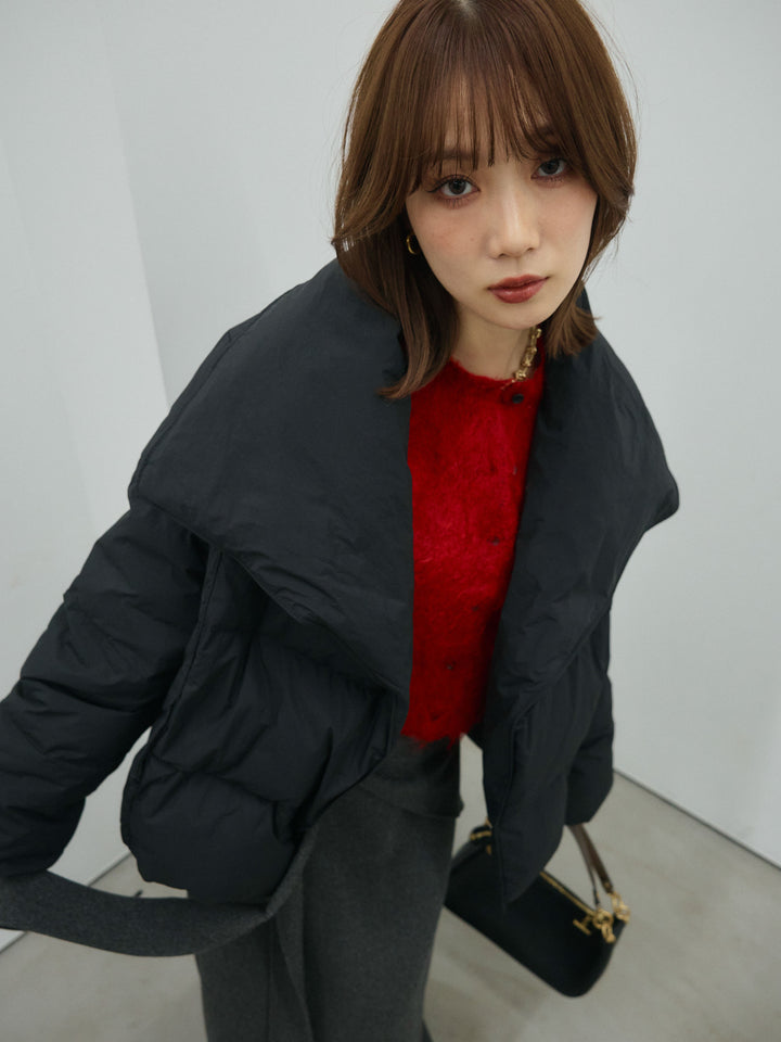 【Allure】[SET]スタンドカラーダウンジャケット+モヘアタッチクロップドニットプルオーバー+ウールタッチウエスト巻きスカート(3set)