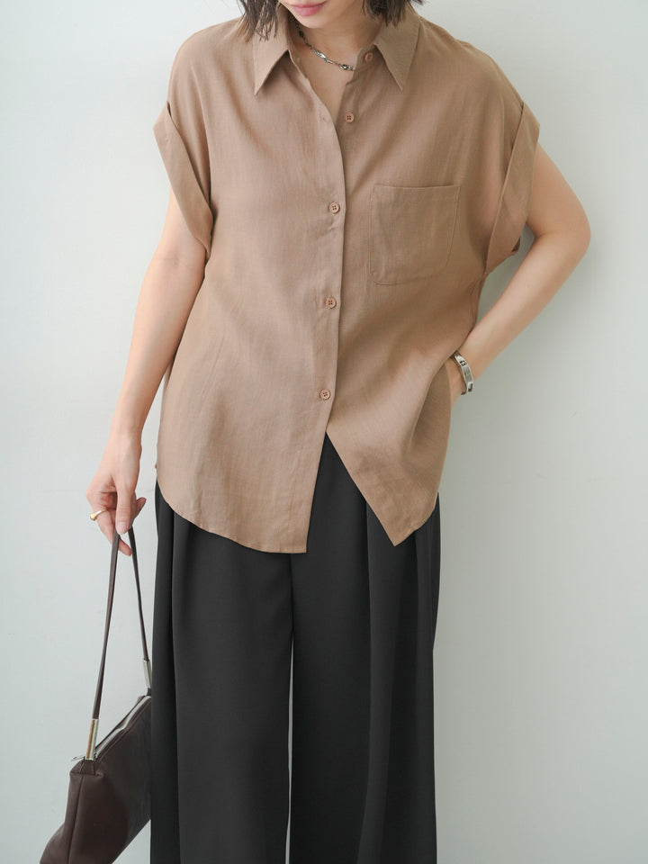 [SET]バックレースフレンチシャツ+クレープデシンタックワイドパンツ(2set)