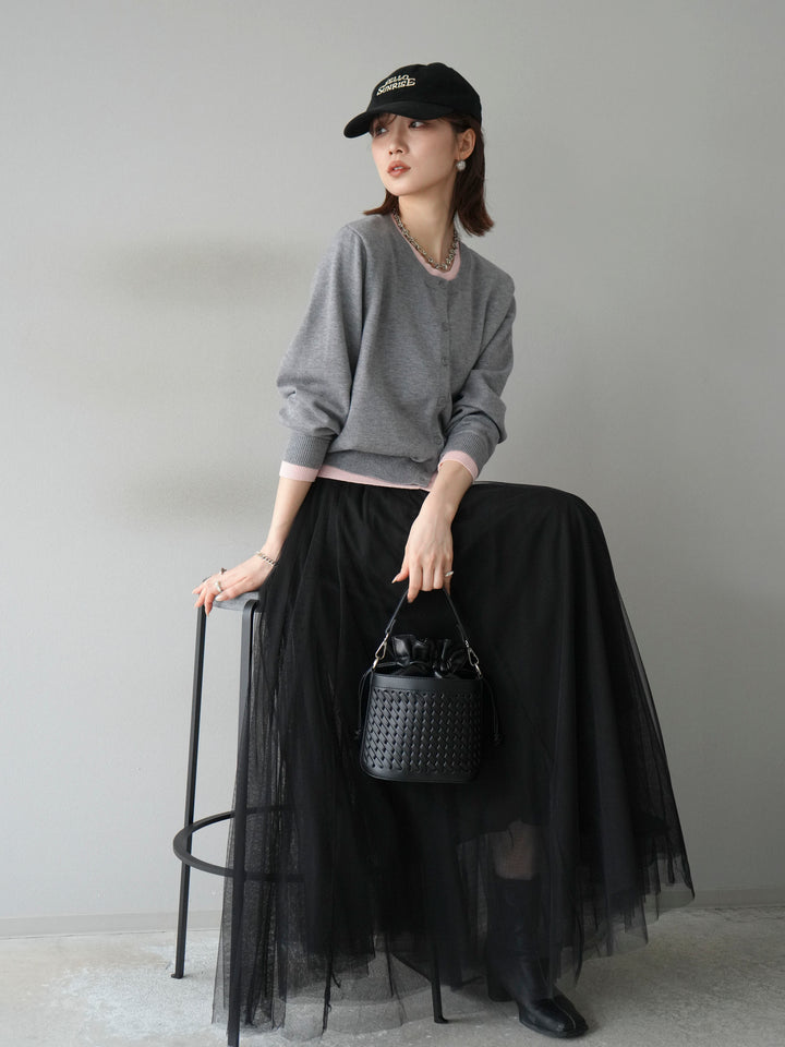 [SET]配色レイヤードカーディガン+チュールボリュームスカート(2set)