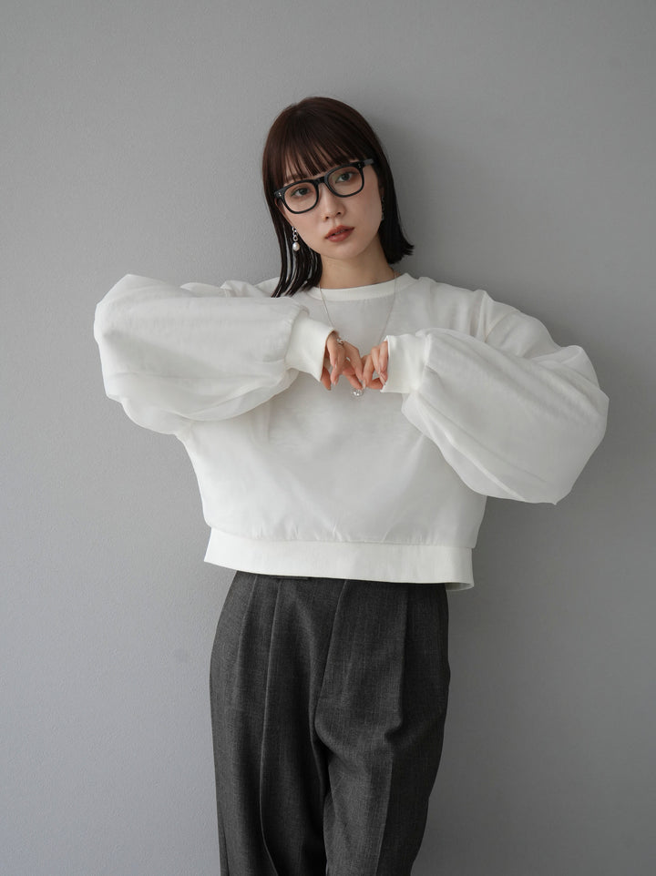 [予約]ラメシアーレイヤード裏毛クロップドプルオーバー/オートミール