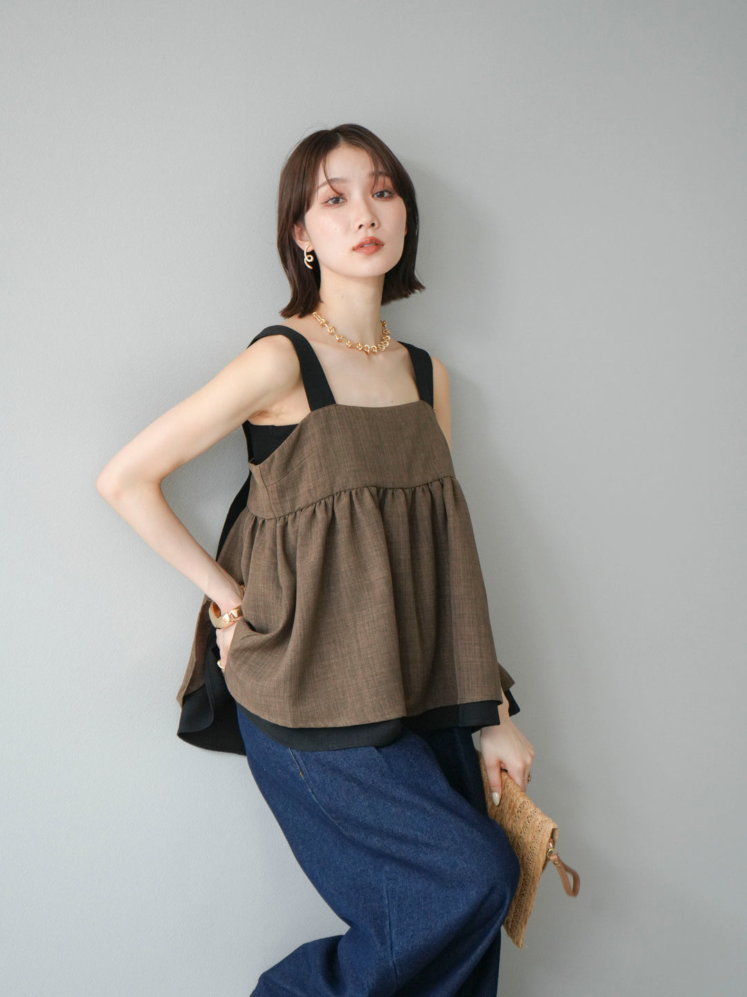 [SET]リネンライク配色フレアタンクトップ+選べるアクセセット(2set)