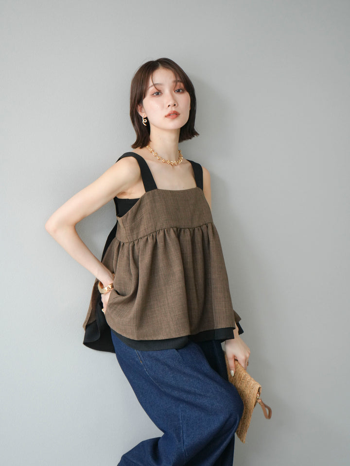 [SET]リネンライク配色フレアタンクトップ+選べるアクセセット(2set)