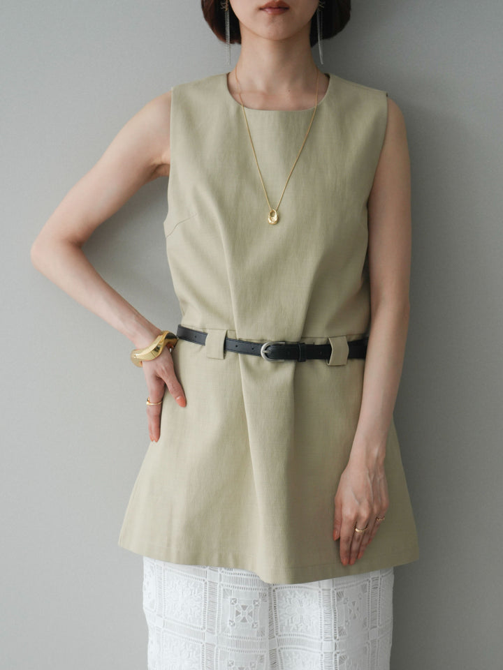 [SET]ベルト付リネンライクノースリチュニック+選べるアクセセット(2set)