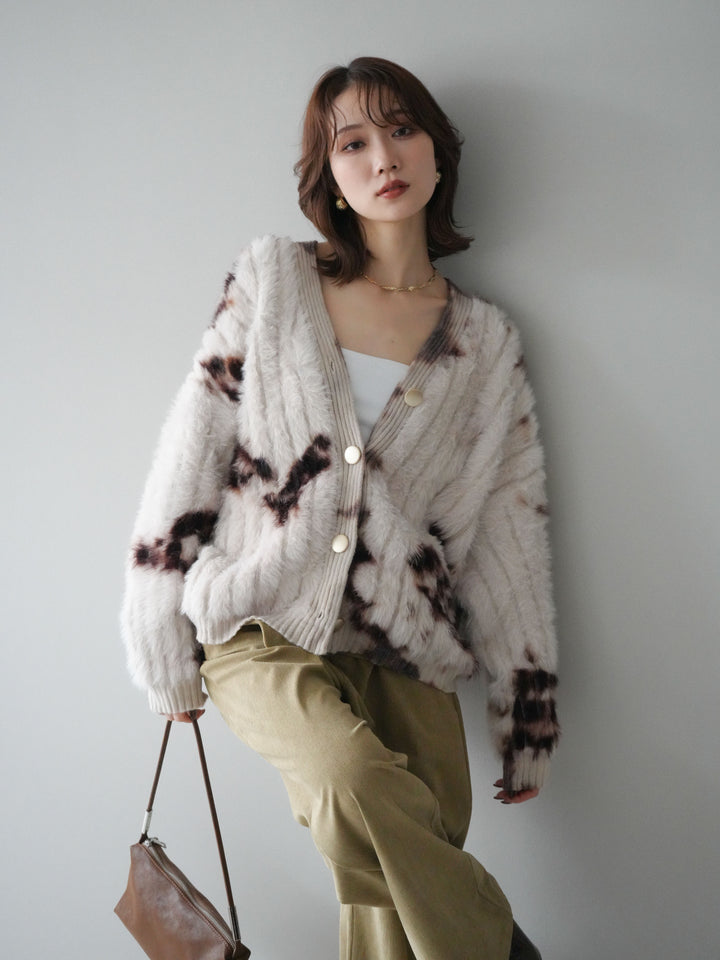 [予約]ニュアンス柄シャギーニットカーディガン/ivory