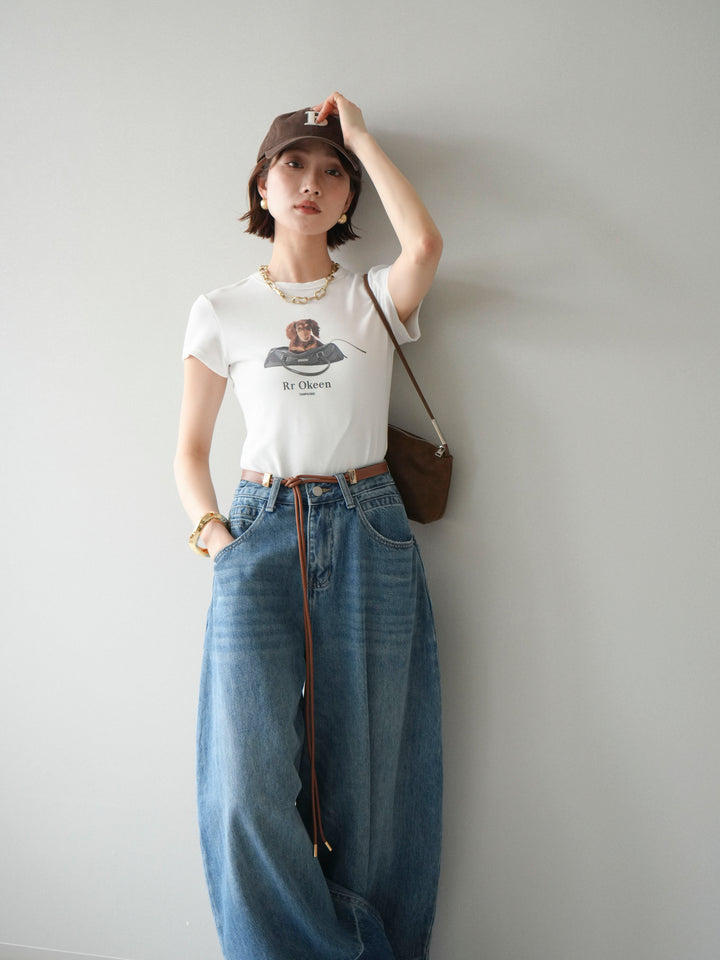 [SET]ドッグコンパクトTEE+ベルト付ボリュームデザインデニム(2set)