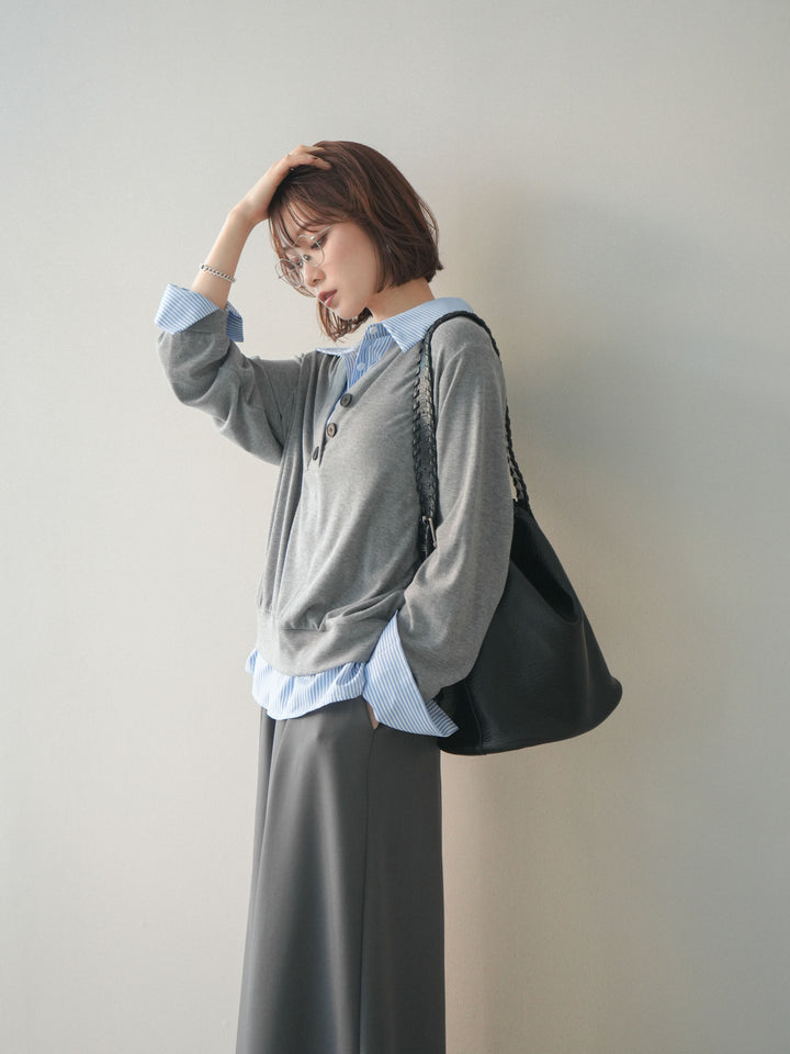 [予約]シャツレイヤードデザインカットプルオーバー/lightgray