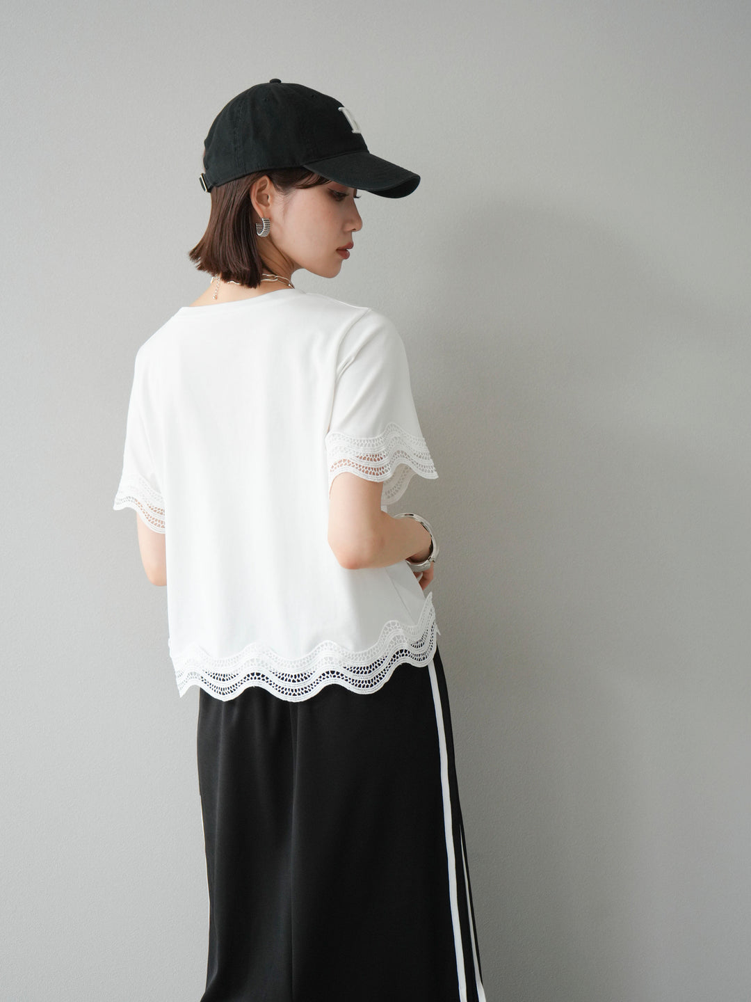 [予約]レース切替カットソー/オフ