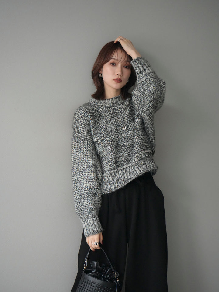 [予約]ボリュームスリーブミックスネップニットプルオーバー/gray