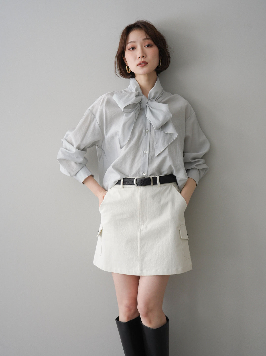 [予約]シアーボウタイブラウス/gray