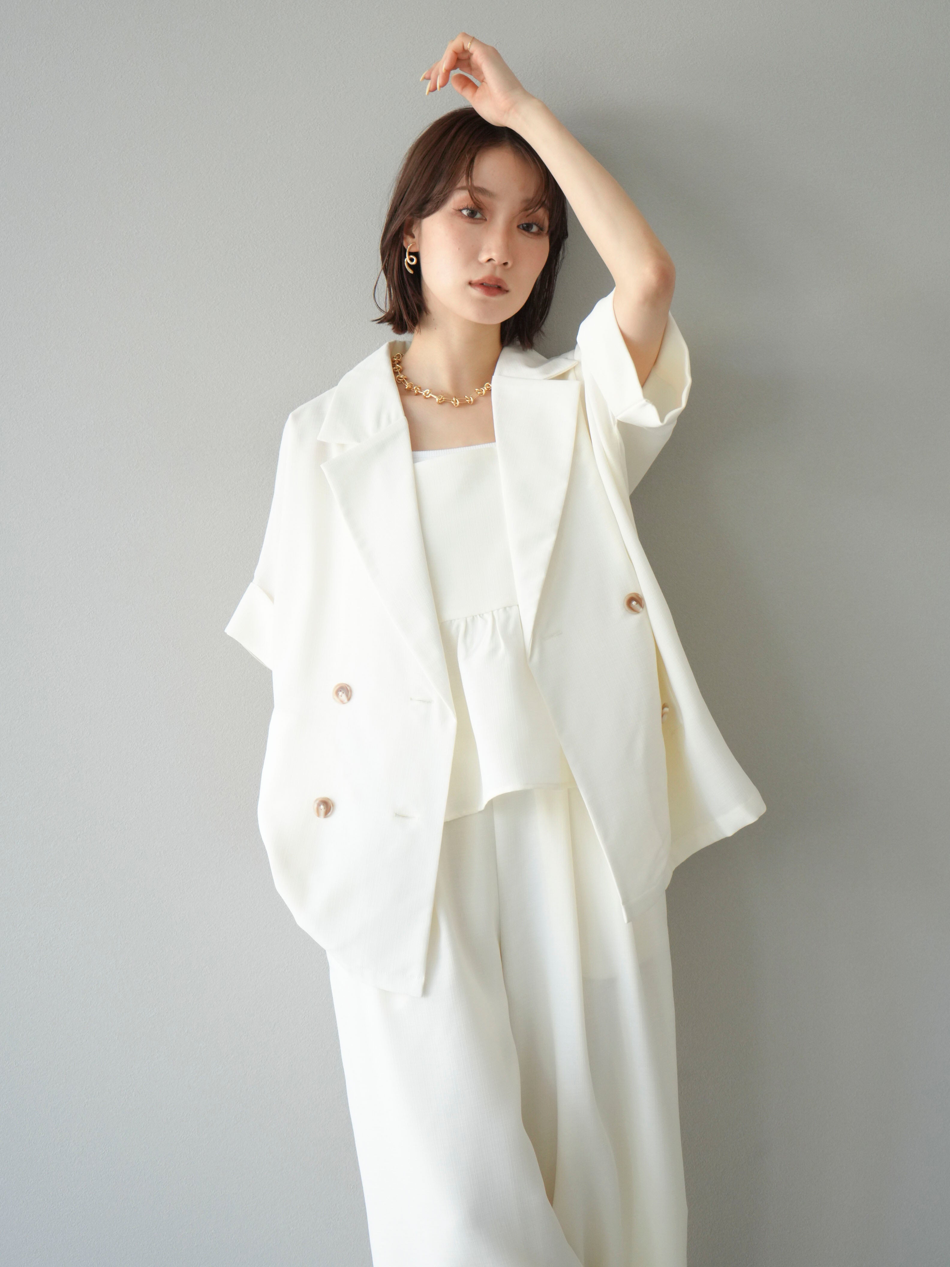 SET]リネンライクハーフテーラードジャケット+リネンライクビスチェ+