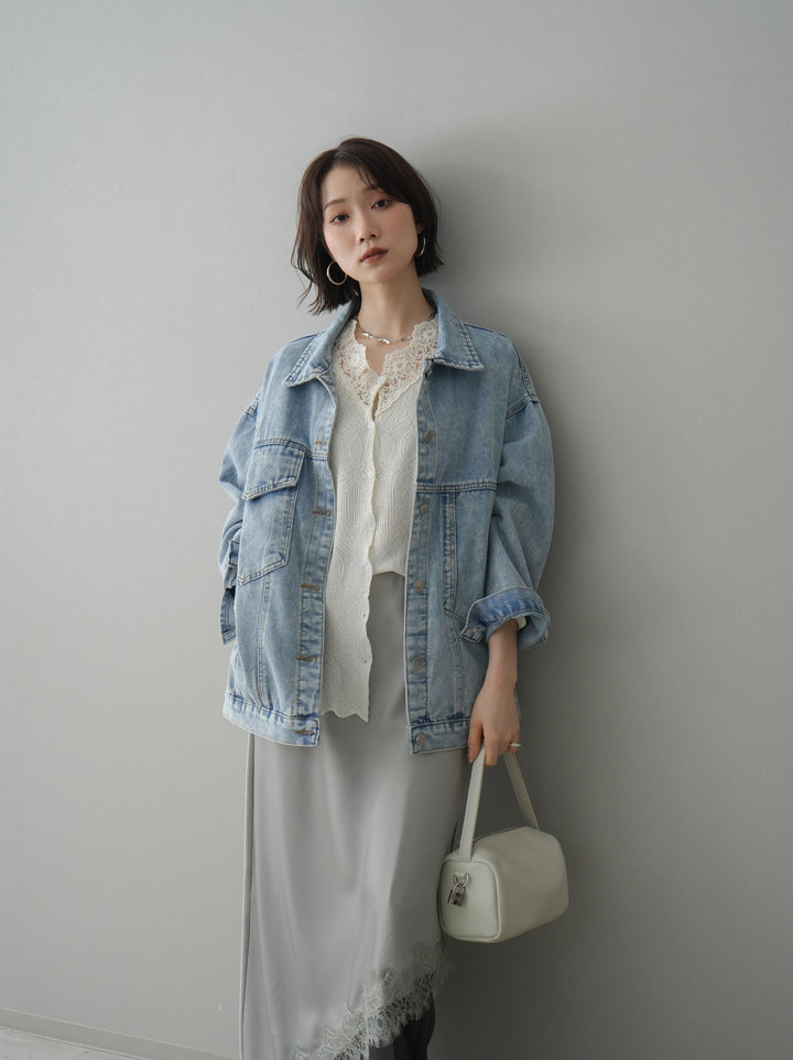 [SET]デザインBIGポケットオーバーデニムジャケット+選べるアクセセット(2set)