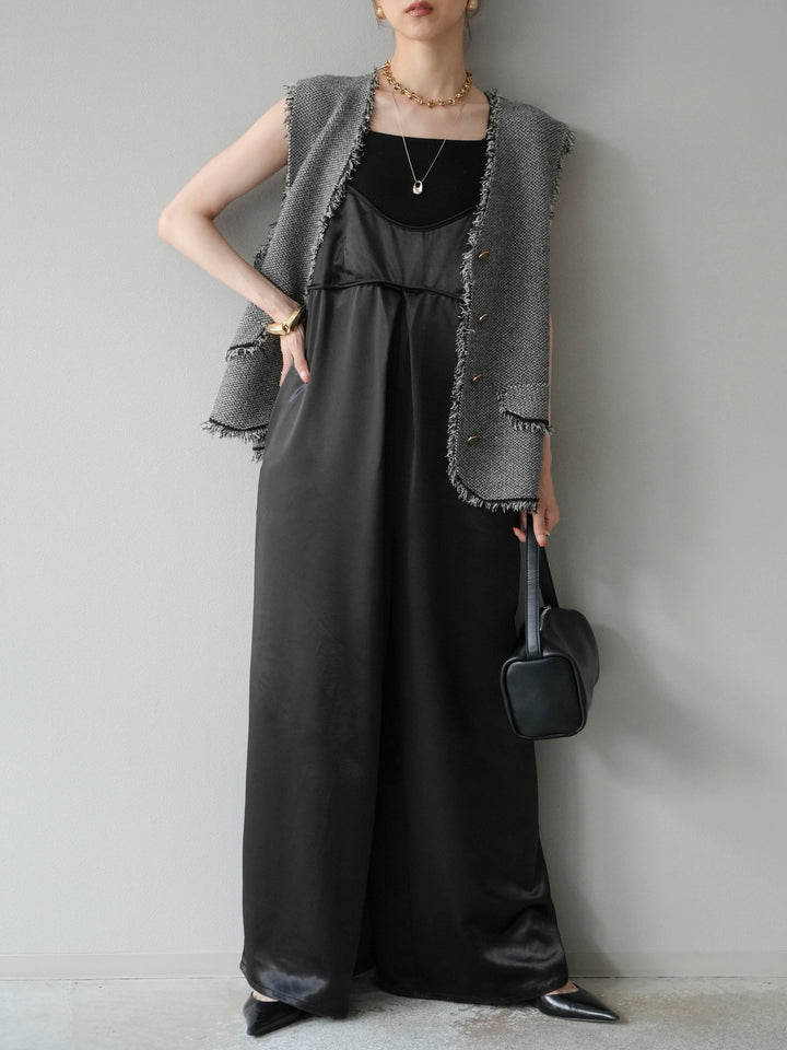 [予約]サテンビスチェオールインワン/ブラック