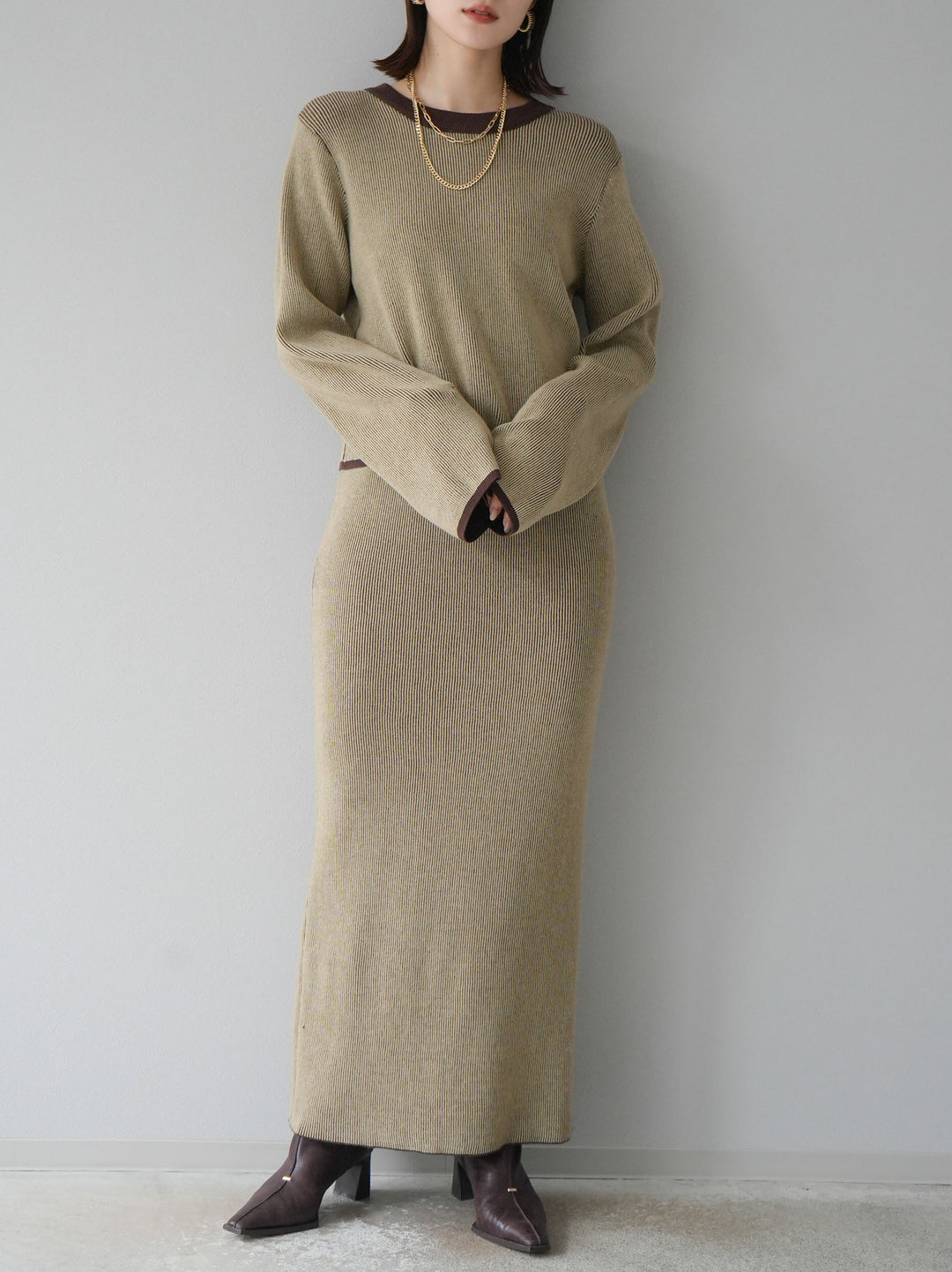 [套裝] 雙面配色羅紋針織套頭衫 + 可選飾品套裝（2 套）