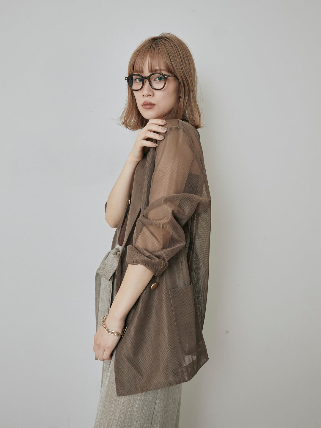 [予約]メッシュテーラードジャケット/モカ