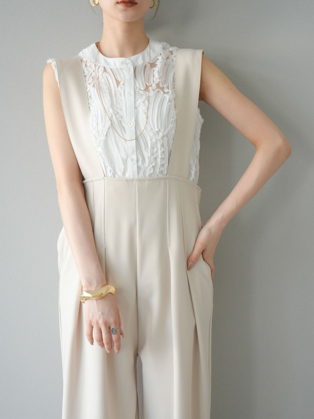 【預購】帶扣設計工裝褲/象牙白