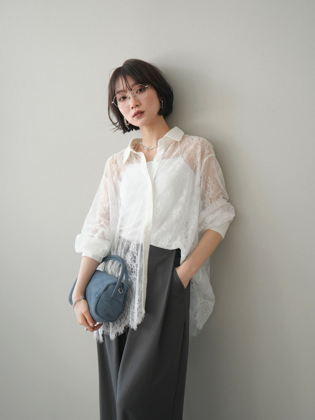 [SET]総レースボリュームスリーブシャツ+選べるアクセセット(2set)