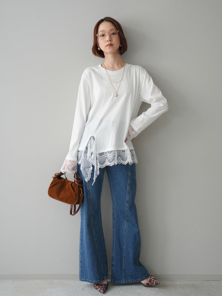 [予約]サイドラインフレアデニムパンツ/blue