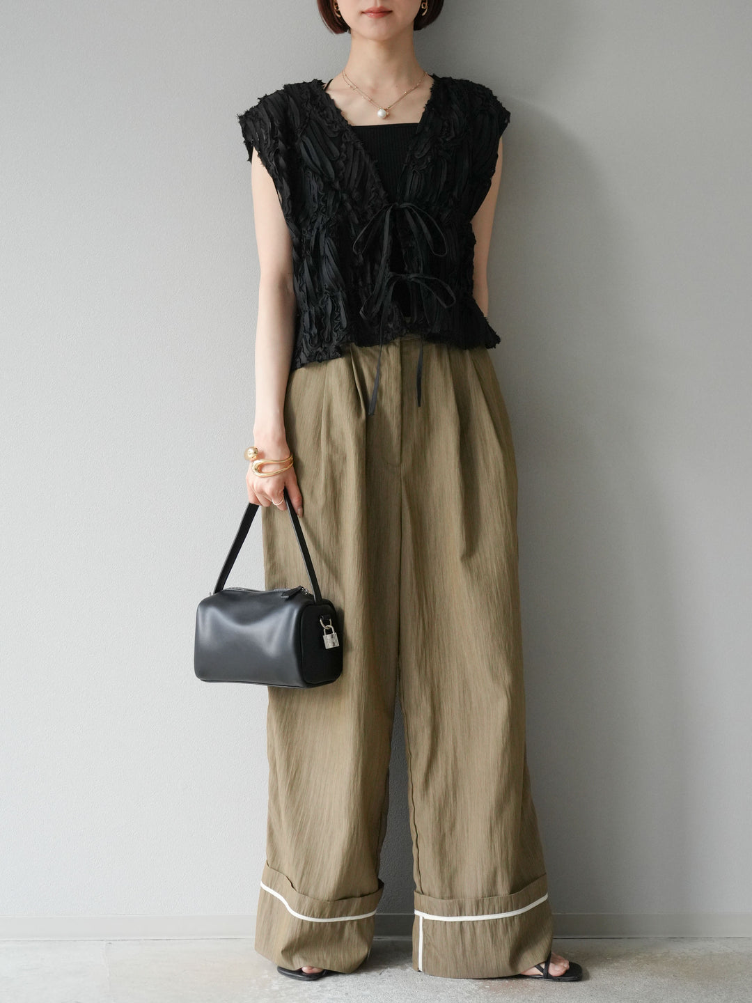 [予約]ジャガードレースリボントップス/ブラック