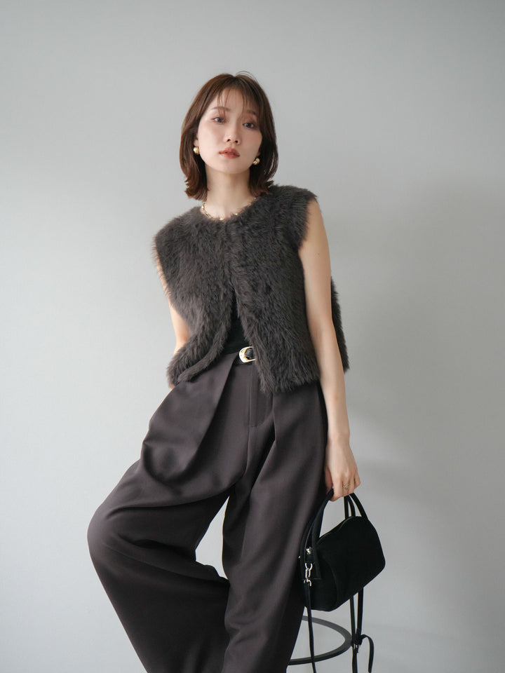 [予約]ミンクライク前後2WAYショートジレ/ブラウン