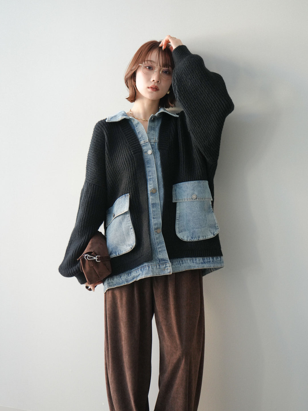 [予約]デニムドッキングオーバーニットジャケット/black