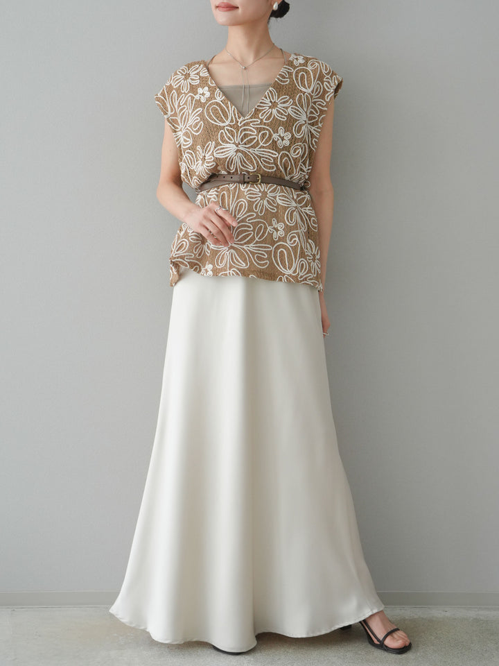 [予約]メッシュコード刺繍ベスト/ベージュ