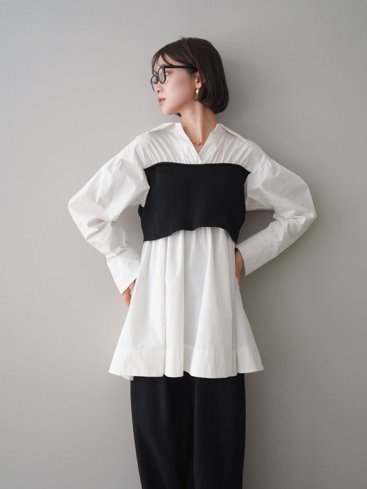 [予約]ニットビスチェドッキングフレアシャツチュニック/offwhite