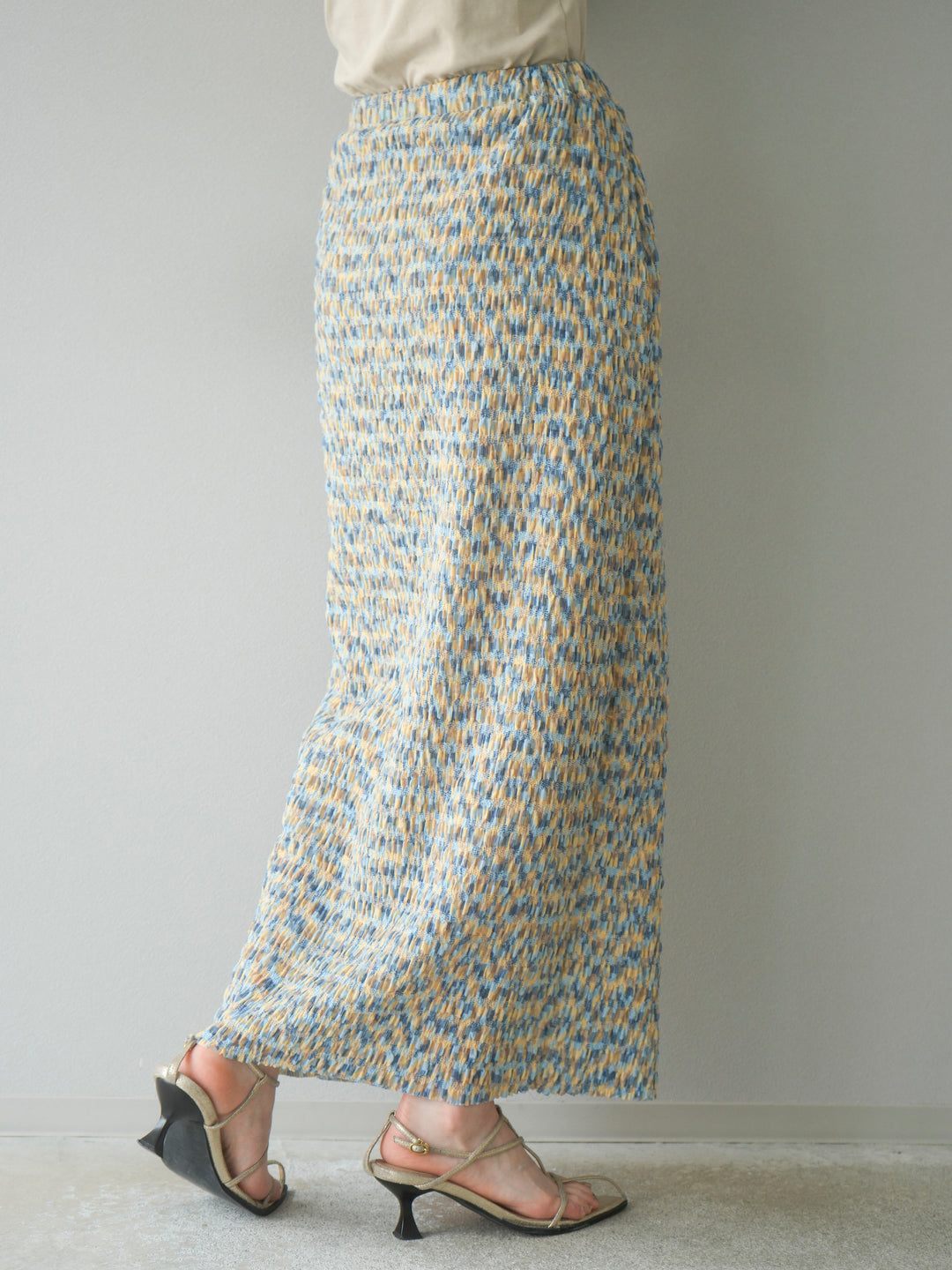 [予約]マルチカラーランダムプリーツタイトスカート/イエロー