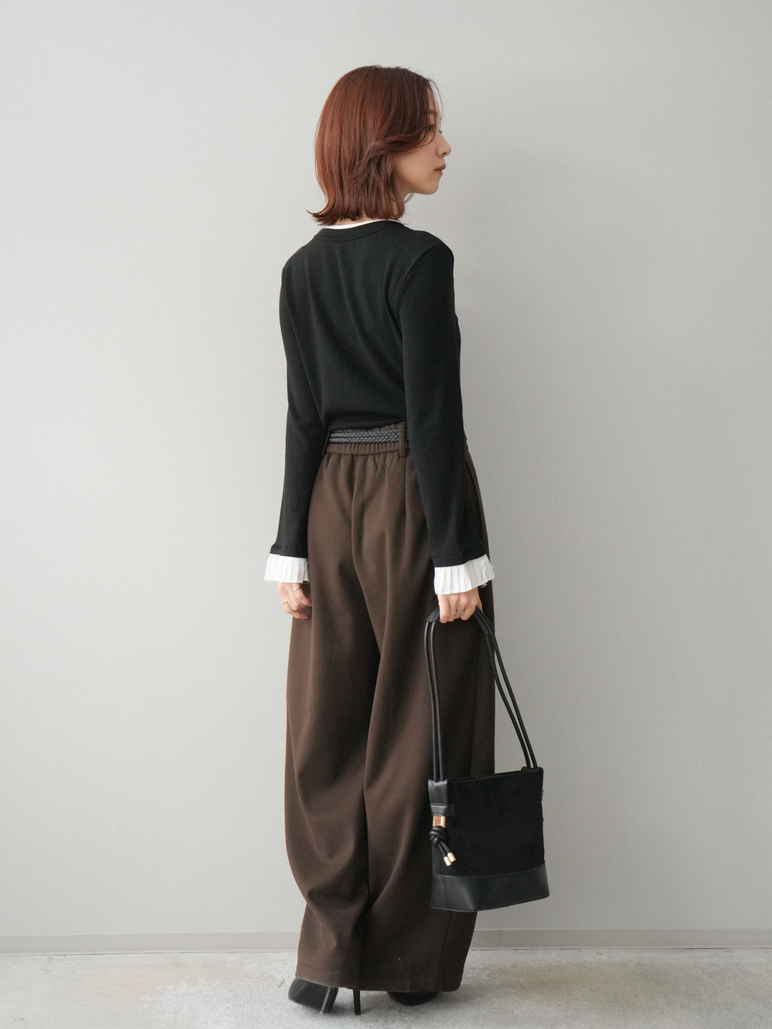 [予約]ベルト付裏起毛センターシームカーブパンツ/brown