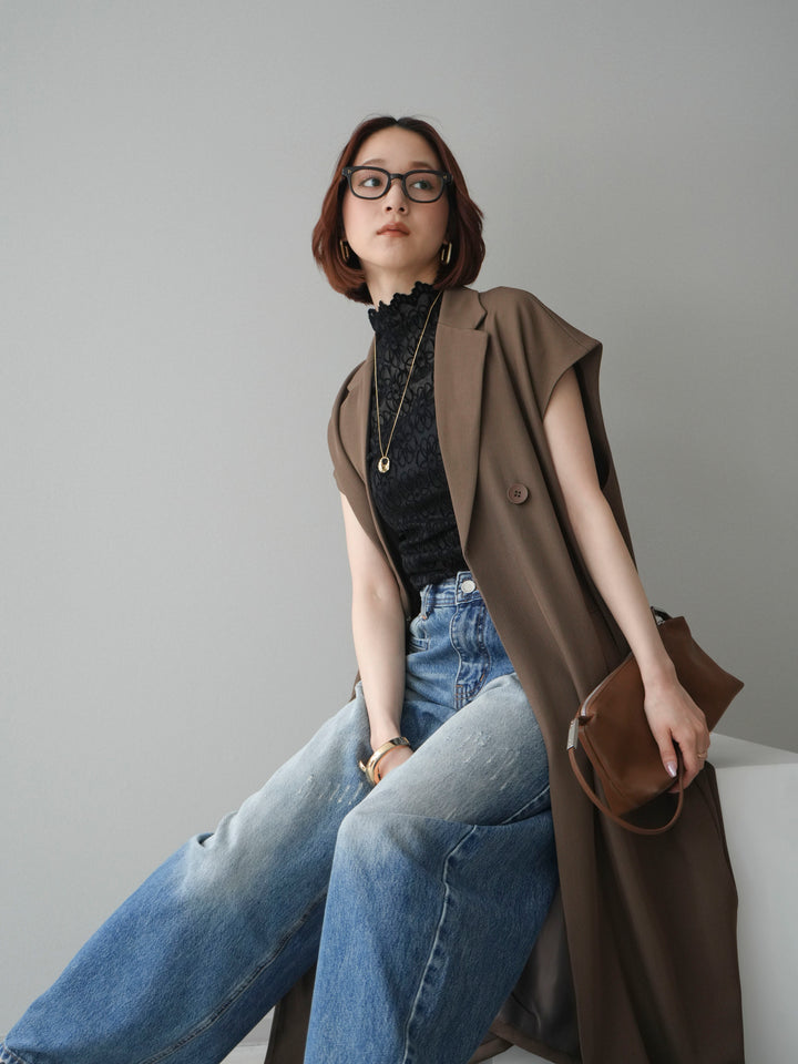 [予約]フレンチスリーブロングジレ/brown