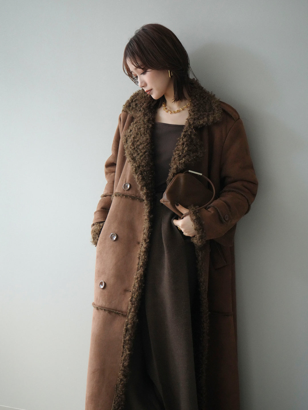 [予約]ムートンロングコート/brown