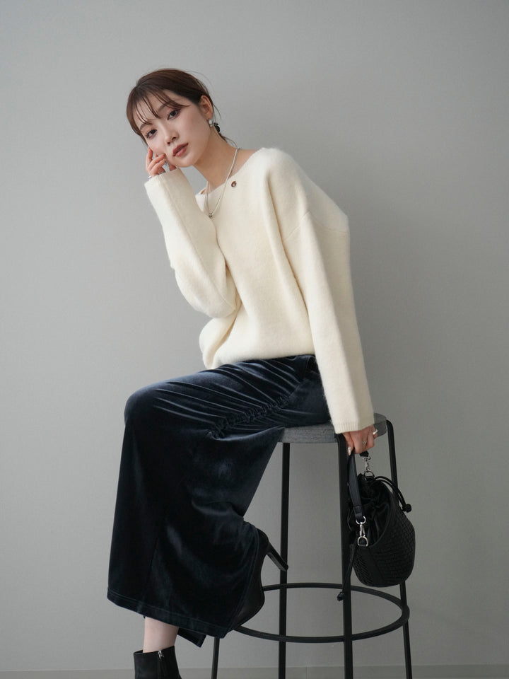 [予約]アンゴラタッチボートネッククロップドプルオーバー/ivory