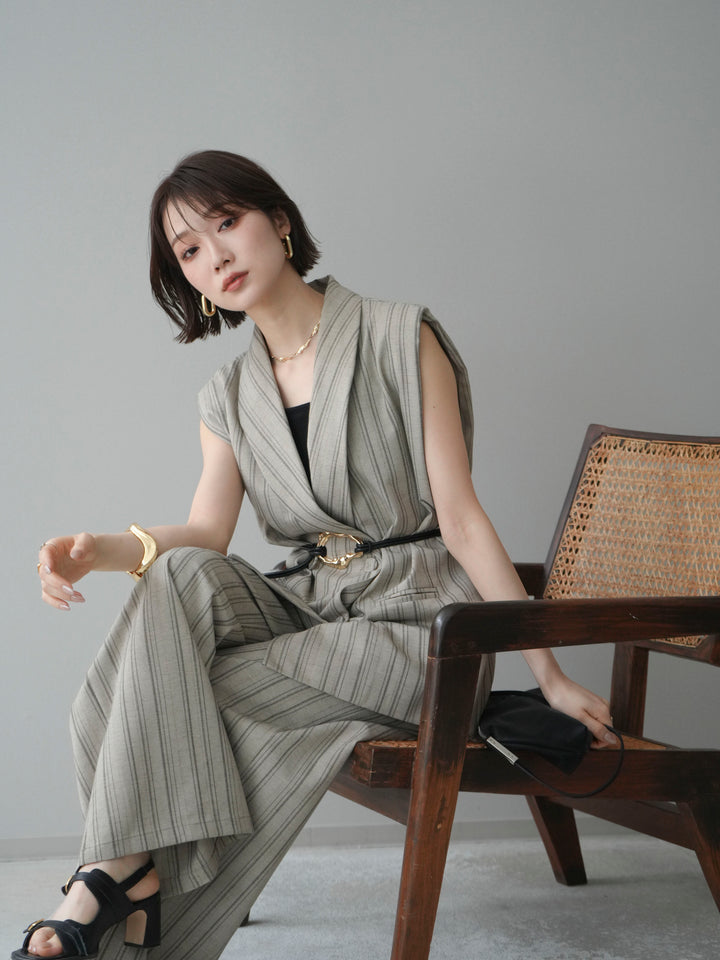 [SET]モチーフベルト付ストライプジレ＆パンツSETUP