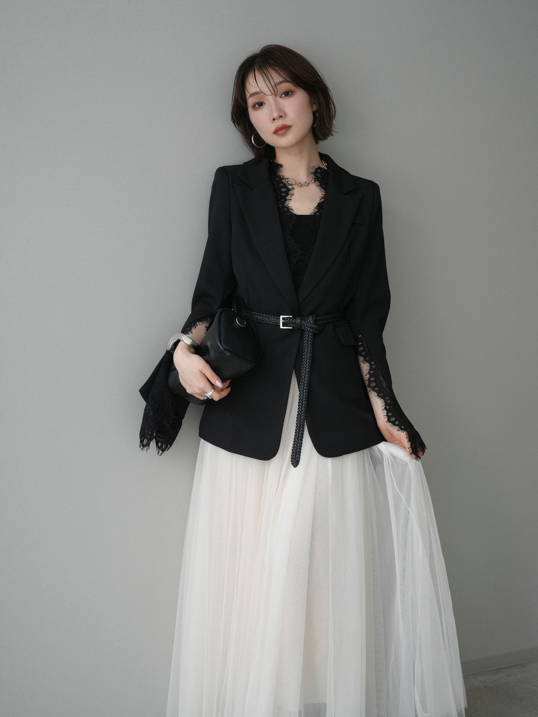 [SET]レースレイヤードスリットジャケット+選べるアクセセット(2set)