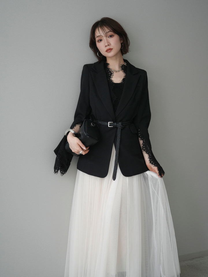 [SET]レースレイヤードスリットジャケット+選べるアクセセット(2set)