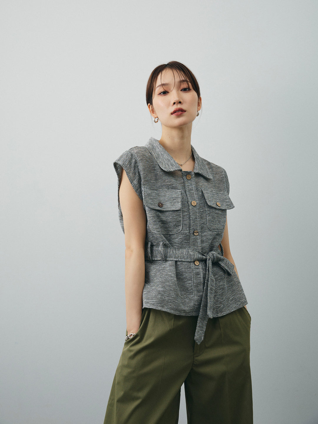 [予約]ミックスヤーンメッシュブラウス/ブラック