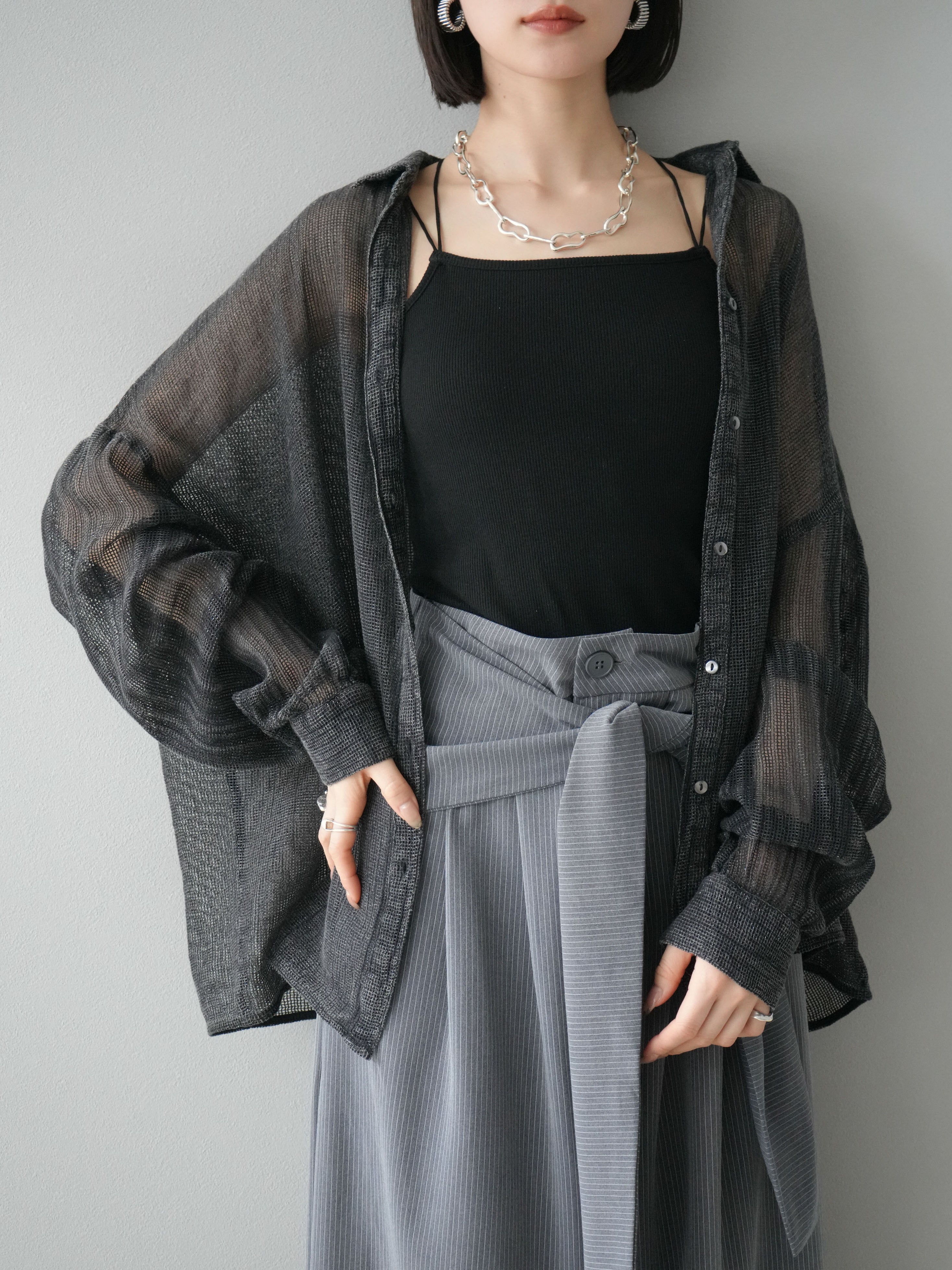 予約]コットンラメメッシュオーバーシャツ/グレー – Lumier