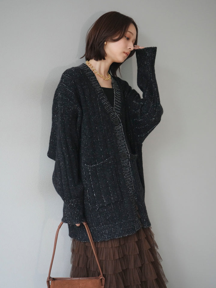 [予約]プレーティングオーバーニットカーディガン/black