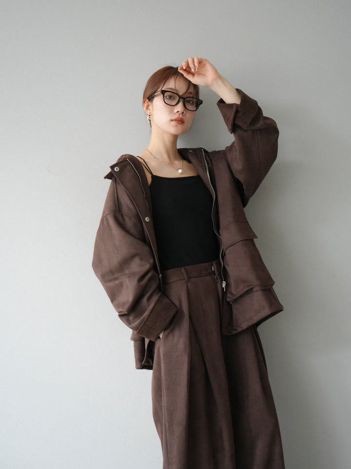 [予約]コーデュロイ襟スウェードミドルジャケット /ブラウン