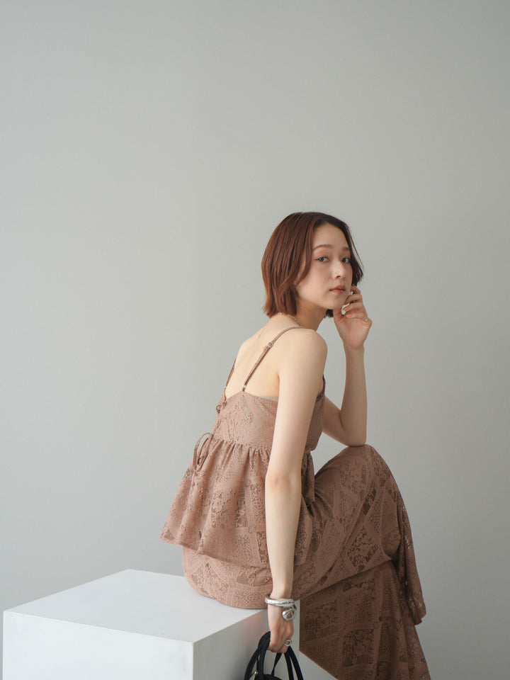 [予約]バックレースアップフレアキャミソール/beige