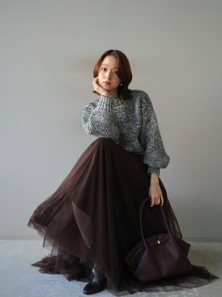 [予約]ボリュームスリーブミックスネップニットプルオーバー/gray