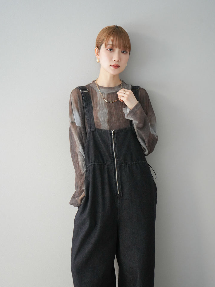 [預訂] 水彩圖案薄紗上衣/棕色